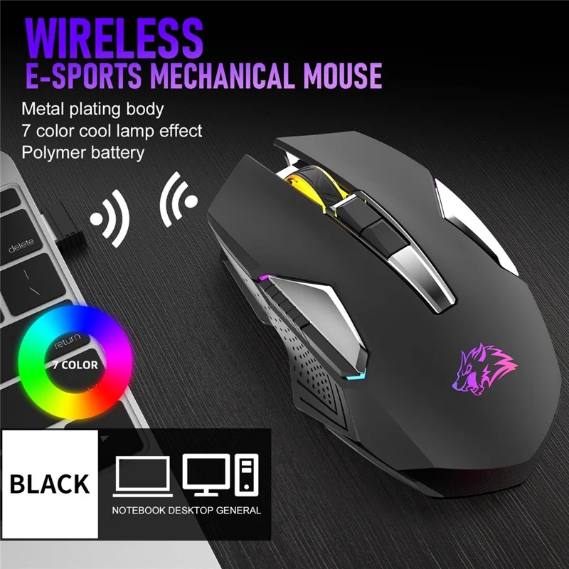 ZIYOU LANG X18 2.4GHz Wireless Bluetooth-compatible Mouse RGB Light 3 DPI Adjustable Cordless Computer Accessories - Black