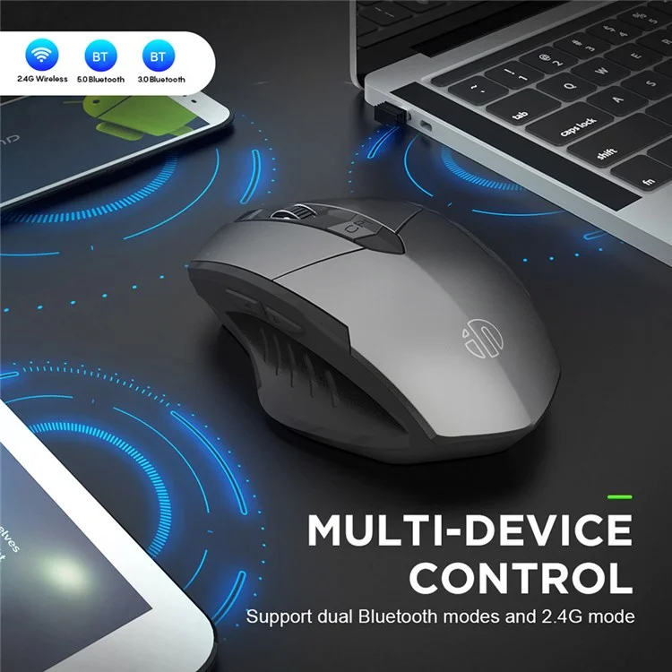 Inphic PM6 Bluetooth 2.4G USB Computadora Inalte Del Mouso PC PC Silencioso Cargo Recargable Ratón Ergonómico Ergonomic Mouse - Gris / 2.4G Inalámbrico