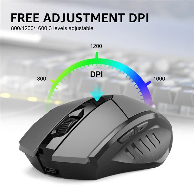 INPHIC PM6 Bluetooth-compatible 2.4G USB Wireless Mouse Computer Laptop PC Silent Rechargeable Charging Home Game Ergonomic Noiseless Mouse - Grey / 2.4G Wireless