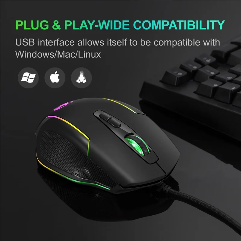 GOTBAT M30 Wired Mouse Computer Gaming Mouse Gamer Ergonomic Silent Mouse with RGB Light for PC Laptops
