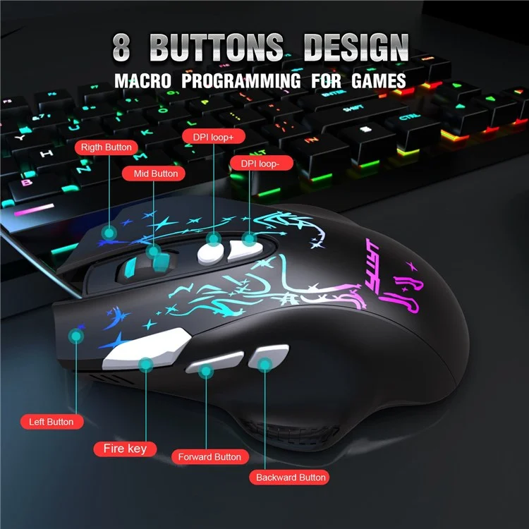 YWYT G855 Wired RGB Gaming Mouse 8-Button 6400 DPI Büro Home Mäuse Mit Seitenknöpfen