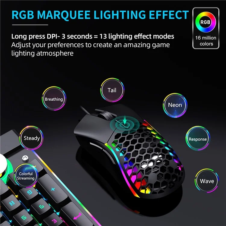 Y-fruitful M68 Wired Gaming Maus 12000 Dpi 6-gang Einstellbare E-sport-maus Mit Rgb-lichtern / Hohlbodenabdeckung / 6pcs Eisenblock