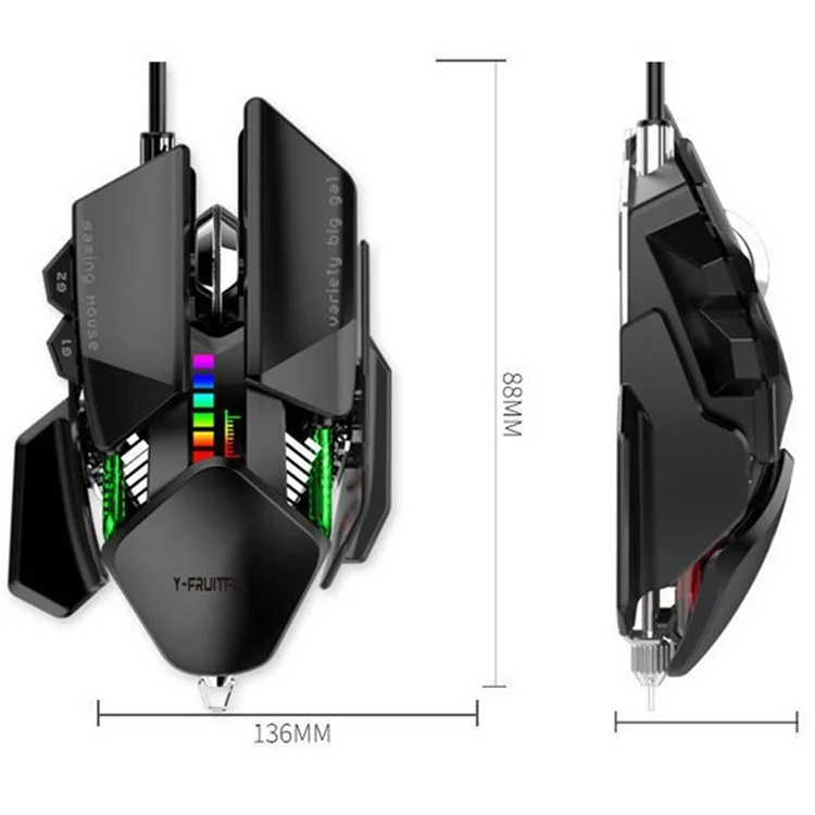 Y-fruitful M8 RGB Wiring Gaming Mouse 800-4000 DPI Mouse Mecânico Ajustável de 6 Velocidades Para Computadores, Laptops - Preto