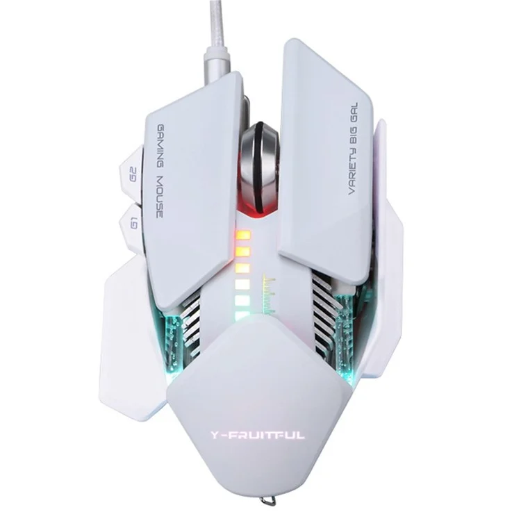 Y-FRUITFUL M8 RGB Wired Gaming Mouse 800-4000 DPI 6-Speed Adjustable Mechanical Mouse for Computers, Laptops - White