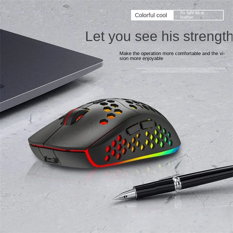 HEITIENIU BL110 2.4G kabellose Maus 3200DPI Honeycomb Hollow Optische Maus mit RGB-Licht für PC, Laptop - Schwarz