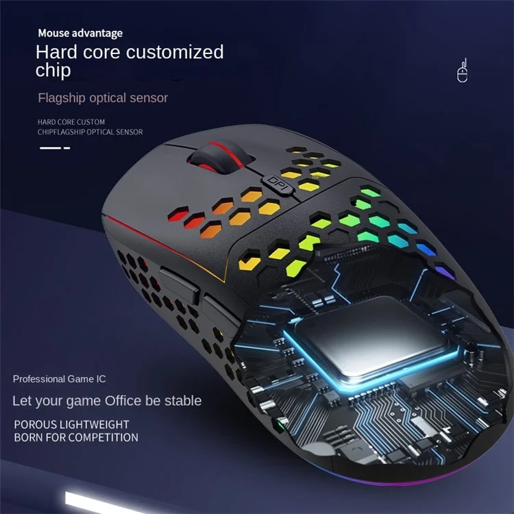 HEITIENIU BL110 2.4G kabellose Maus 3200DPI Honeycomb Hollow Optische Maus mit RGB-Licht für PC, Laptop - Schwarz