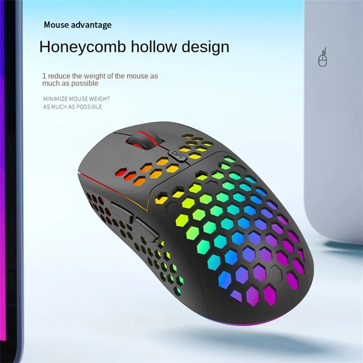 HEITIENIU BL110 2.4G kabellose Maus 3200DPI Honeycomb Hollow Optische Maus mit RGB-Licht für PC, Laptop - Schwarz