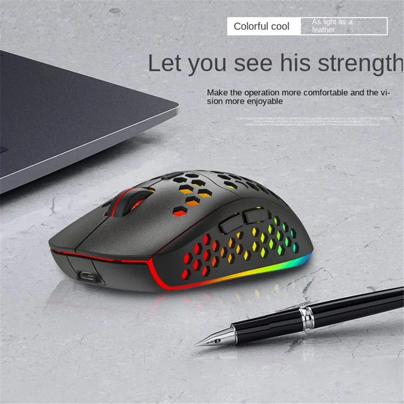 HEITIENIU BL110 2.4G Wireless Mouse 3200DPI Honeycomb Hollow Optical Mouse with RGB Light for PC, Laptop - White