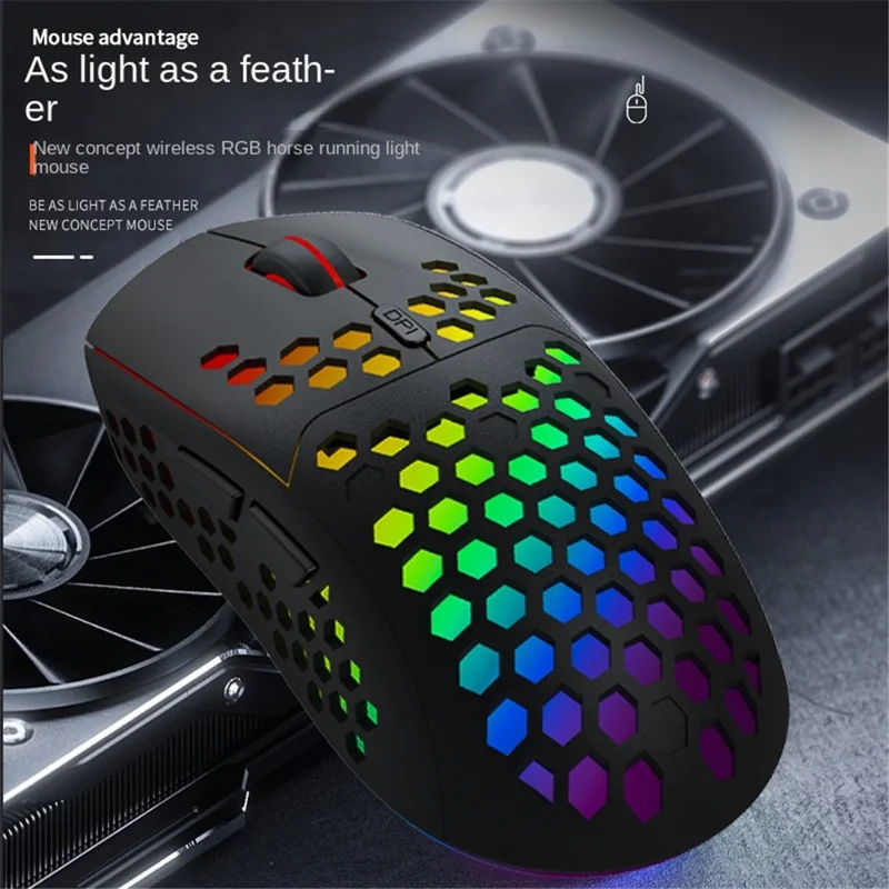 HEITIENIU BL110 2.4G Wireless Mouse 3200DPI Honeycomb Hollow Optical Mouse with RGB Light for PC, Laptop - White
