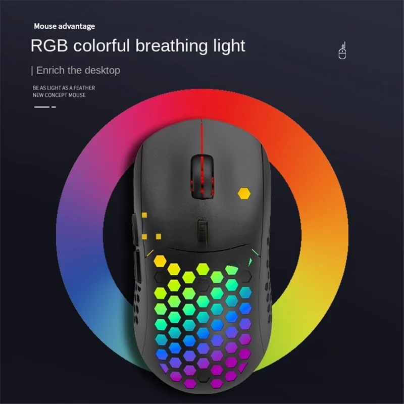 HEITIENIU BL110 2.4G Wireless Mouse 3200DPI Honeycomb Hollow Optical Mouse with RGB Light for PC, Laptop - White