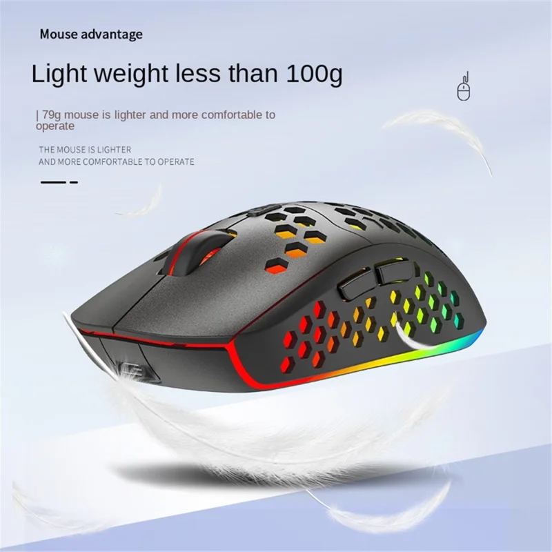 HEITIENIU BL110 2.4G Wireless Mouse 3200DPI Honeycomb Hollow Optical Mouse with RGB Light for PC, Laptop - White
