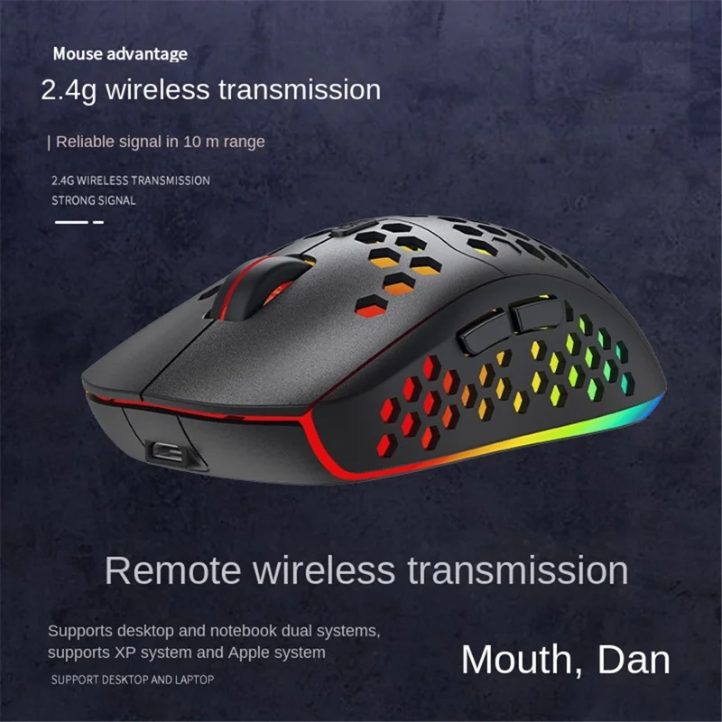 HEITIENIU BL110 2.4G Wireless Mouse 3200DPI Honeycomb Hollow Optical Mouse with RGB Light for PC, Laptop - White