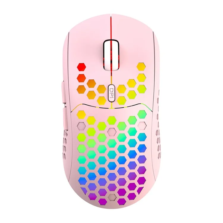 HEITIENIU BL110 2.4G Wireless Mouse 3200DPI Honeycomb Hollow Optical Mouse with RGB Light for PC, Laptop - Pink