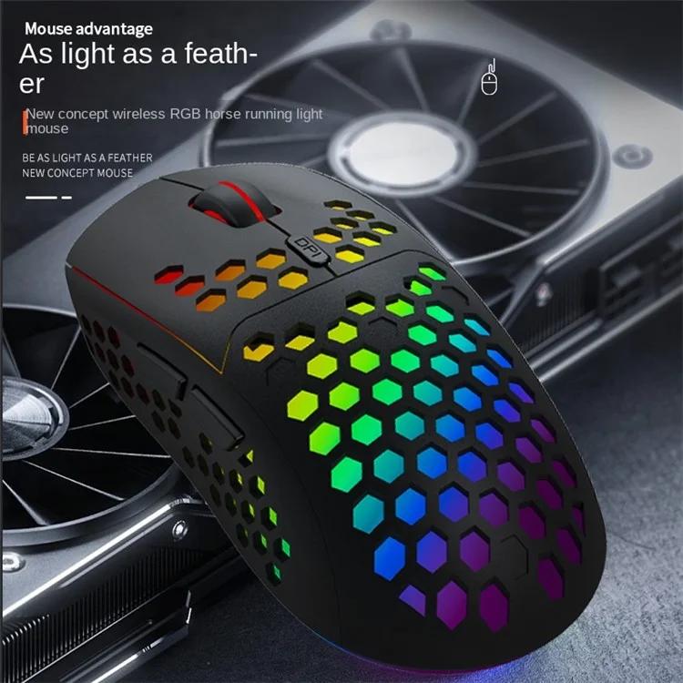 Heitieniu BL110 2.4G Ratón Inalámbrico 3200dpi Honeycomb Hollow Óptico Mouse Con Luz RGB Para PC, Computadora Portátil - Rosa