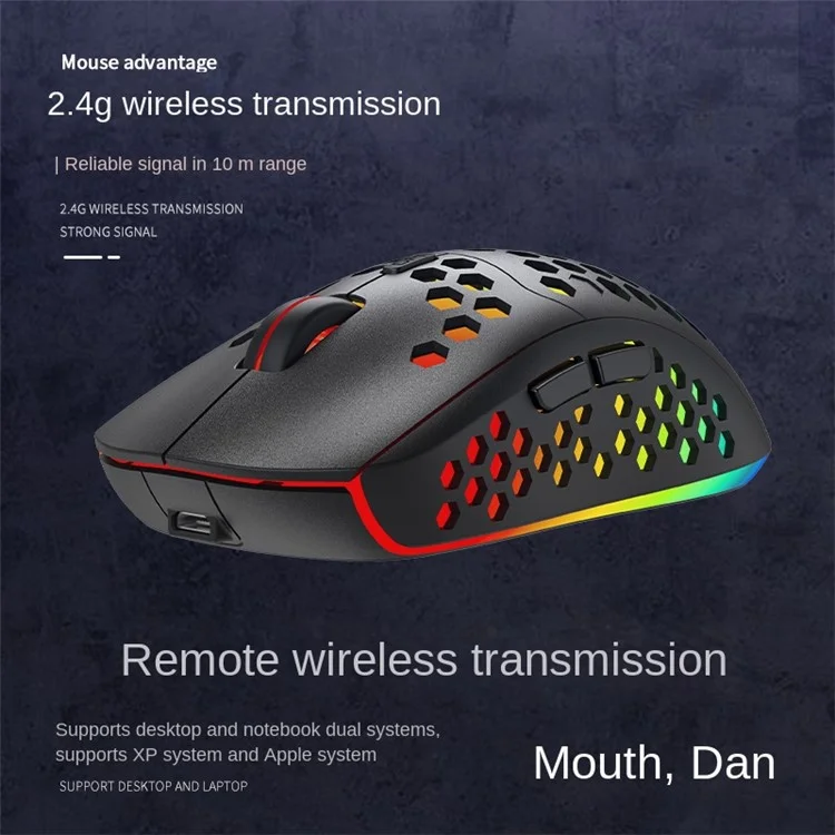 Heitieniu BL110 2.4G Ratón Inalámbrico 3200dpi Honeycomb Hollow Óptico Mouse Con Luz RGB Para PC, Computadora Portátil - Rosa