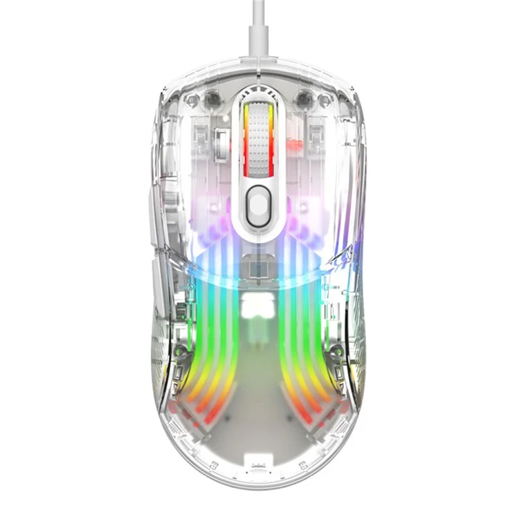 XUNFOX XYH10 Mouse USB con cable transparente, 6 velocidades DPI, 7 teclas, ratón para juegos con luz RGB para PC / Portátil - Blanco