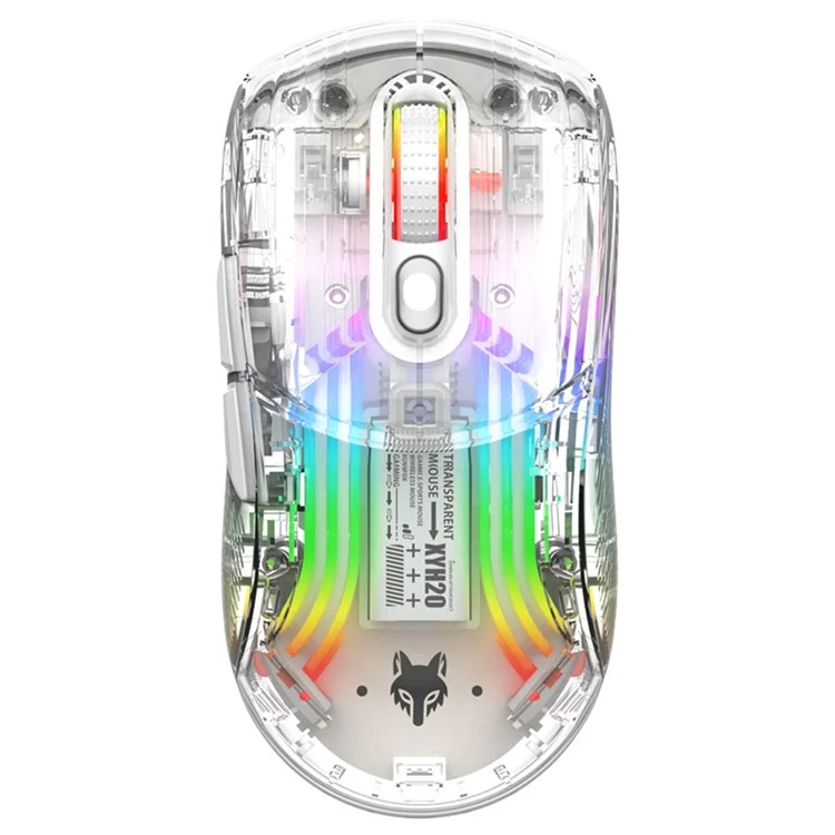 XYH20 2.4G+BT5.0+Wired Three Modes Transparent Mechanical Mouse 5-Speed DPI 7 Keys Gaming Mouse with RGB Light - White