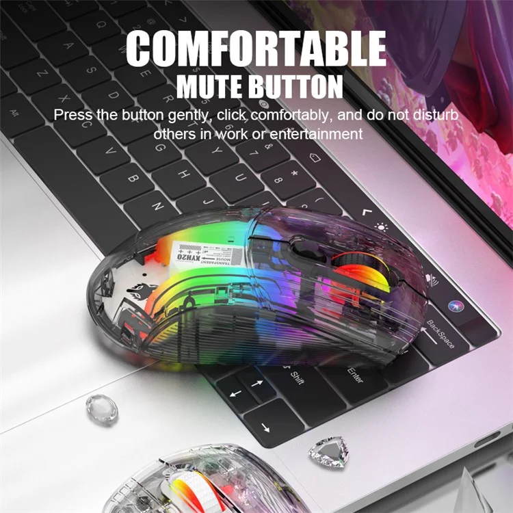 XYH20 2.4G+BT5.0+Wired Three Modes Transparent Mechanical Mouse 5-Speed DPI 7 Keys Gaming Mouse with RGB Light - White