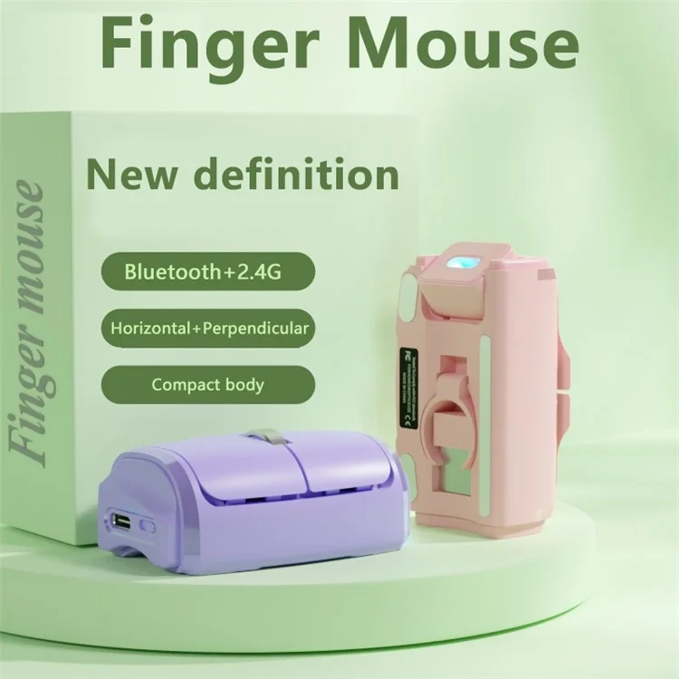 Dual Mode Bluetooth+2.4G Finger Mouse 1000DPI Wireless Mini Mouse with Finger Ring - Purple