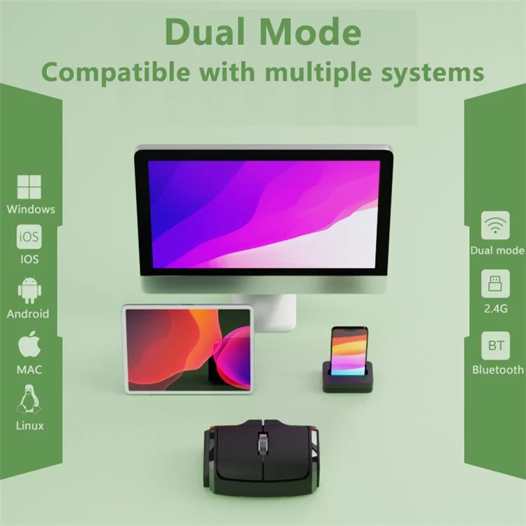 Dual Mode Bluetooth+2.4G Finger Mouse 1000DPI Wireless Mini Mouse with Finger Ring - Purple