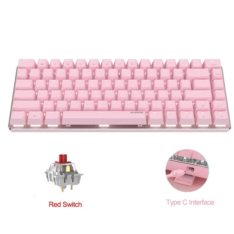 AJAZZ AK33 USB Type-C Wired Computer Laptop Gaming 82 Keys Backlit Mechanical Keyboard - Pink/Red Switch