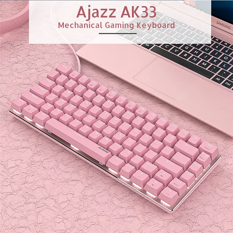 AJAZZ AK33 USB Type-C Wired Computer Laptop Gaming 82 Keys Backlit Mechanical Keyboard - Pink/Red Switch