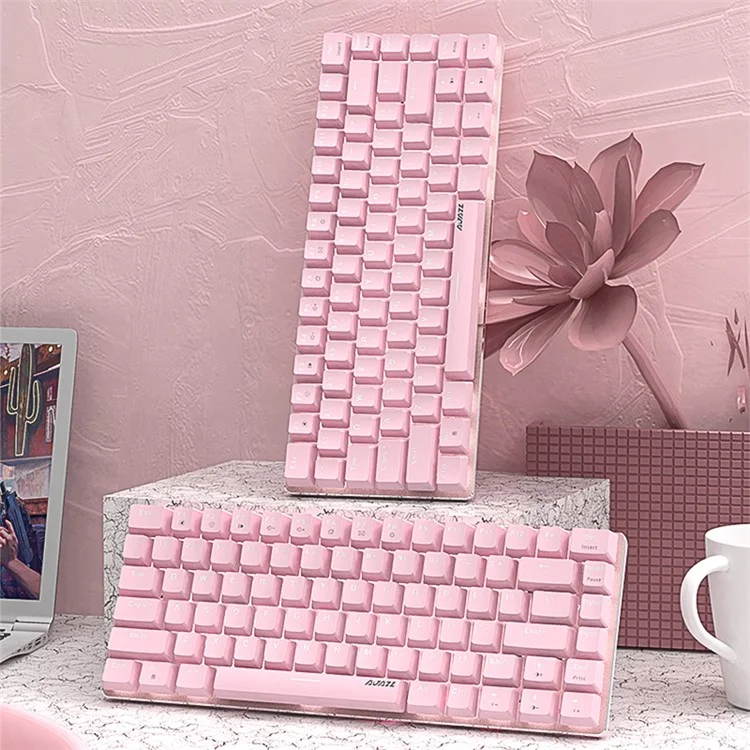 AJAZZ AK33 USB Type-C Wired Computer Laptop Gaming 82 Keys Backlit Mechanical Keyboard - Pink/Red Switch