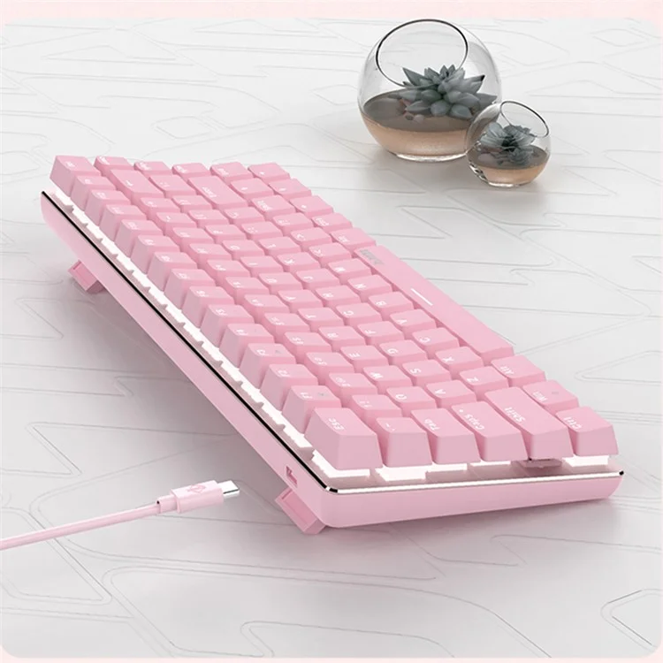 AJAZZ AK33 USB Type-C Wired Computer Laptop Gaming 82 Keys Backlit Mechanical Keyboard - Pink/Red Switch