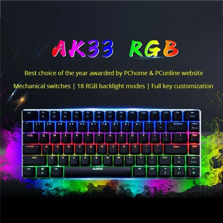 Ajazz AK33 Computer Laptop Gaming USB Wired 82 Tasten RGB RGB Mechanische Tastatur - Schwarz/schwarzer Schalter