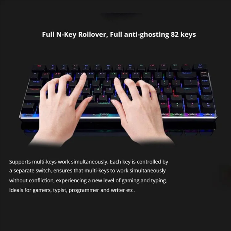 AJAZZ AK33 Computer Laptop Gaming USB Wired 82 Keys RGB Backlit Mechanical Keyboard - Black/Black Switch