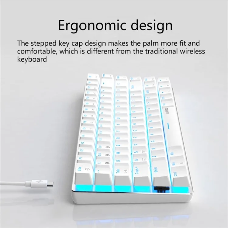 AJAZZ AK33 Wired/Bluetooth Wireless 82 Keys Backlit Computer Laptop Gaming Mechanical Keyboard - White