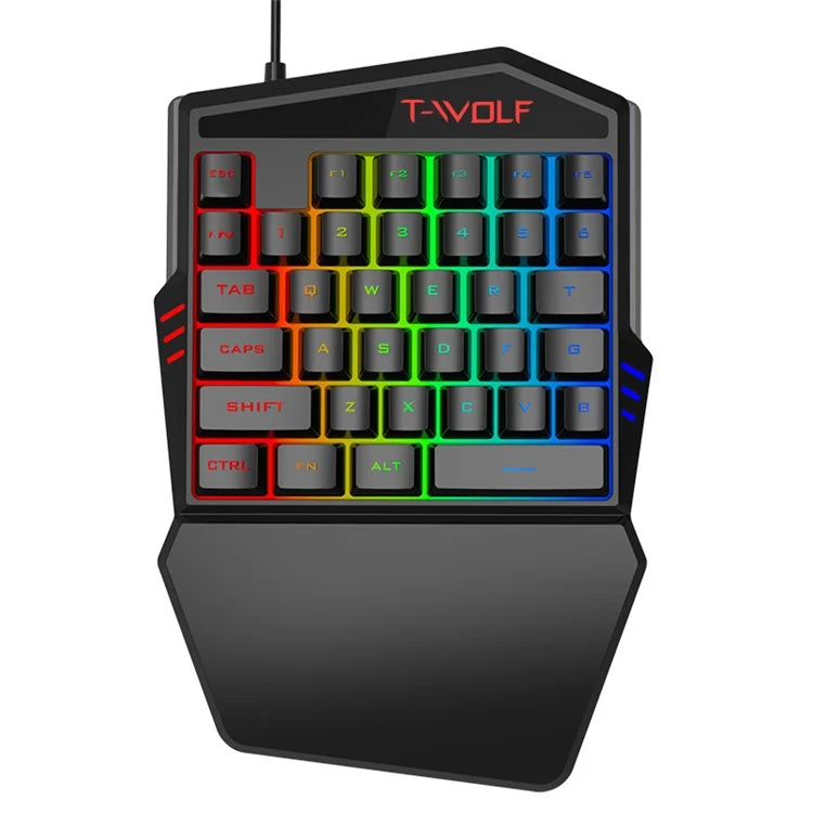 Teclado de juego de 35 teclas con soporte ergonómico para la muñeca T-WOLF T19 de una sola mano
