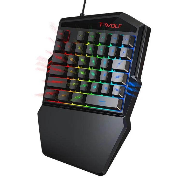 Teclado de juego de 35 teclas con soporte ergonómico para la muñeca T-WOLF T19 de una sola mano