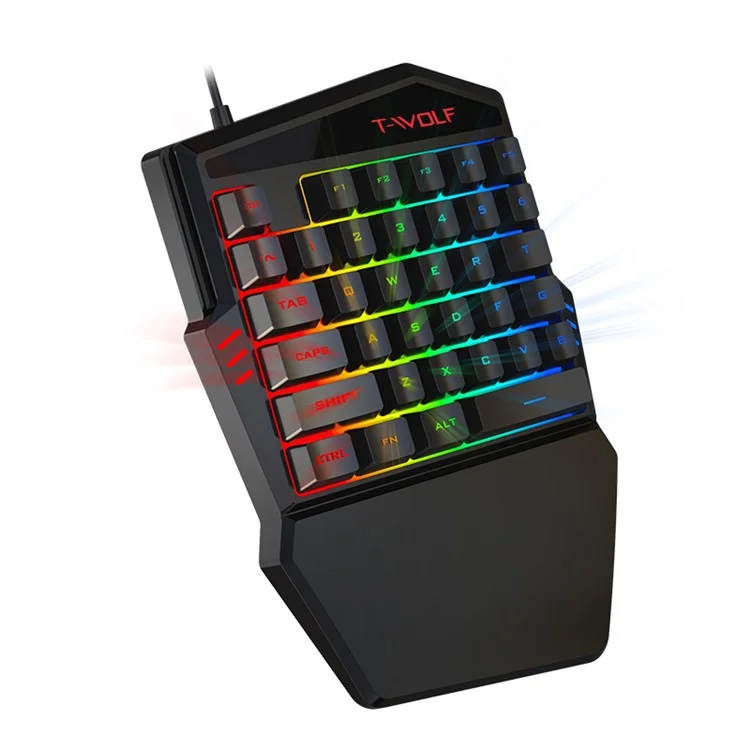 Teclado de juego de 35 teclas con soporte ergonómico para la muñeca T-WOLF T19 de una sola mano