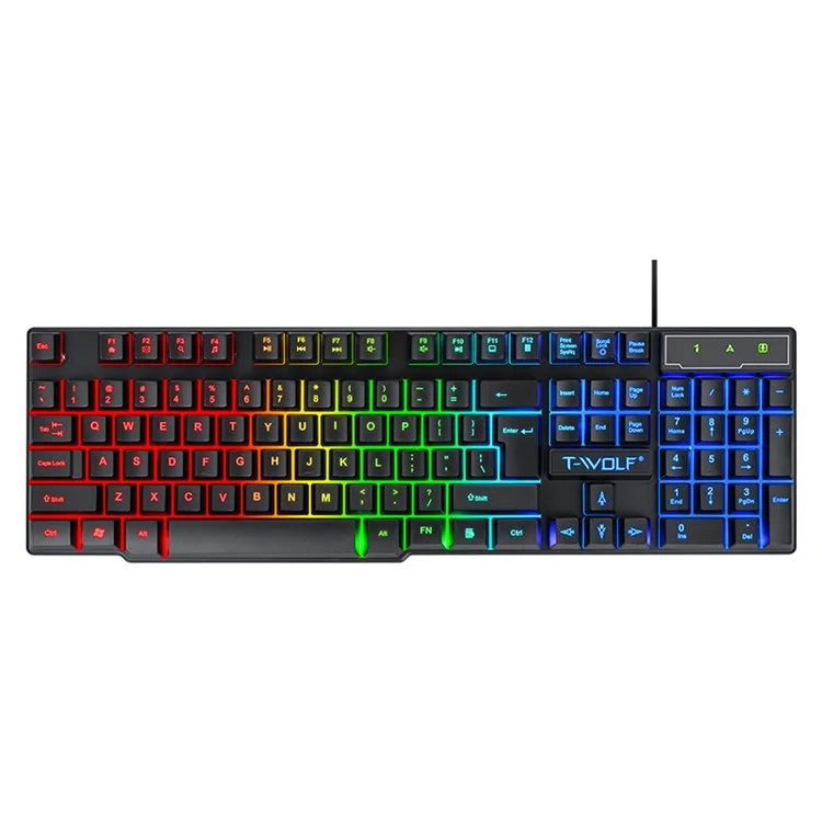 T-wolf TF800 Clavier de Jeu + Souris + Casque de Jeu + Pavé de Souris Combo LED Backlit Wired Gamer Bundle Pour le Jeu / le Travail