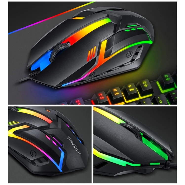 T-WOLF TF800 4-in-1 LED-beleuchtete Gaming-Tastatur, Maus, Kopfhörer und Mauspad-Set