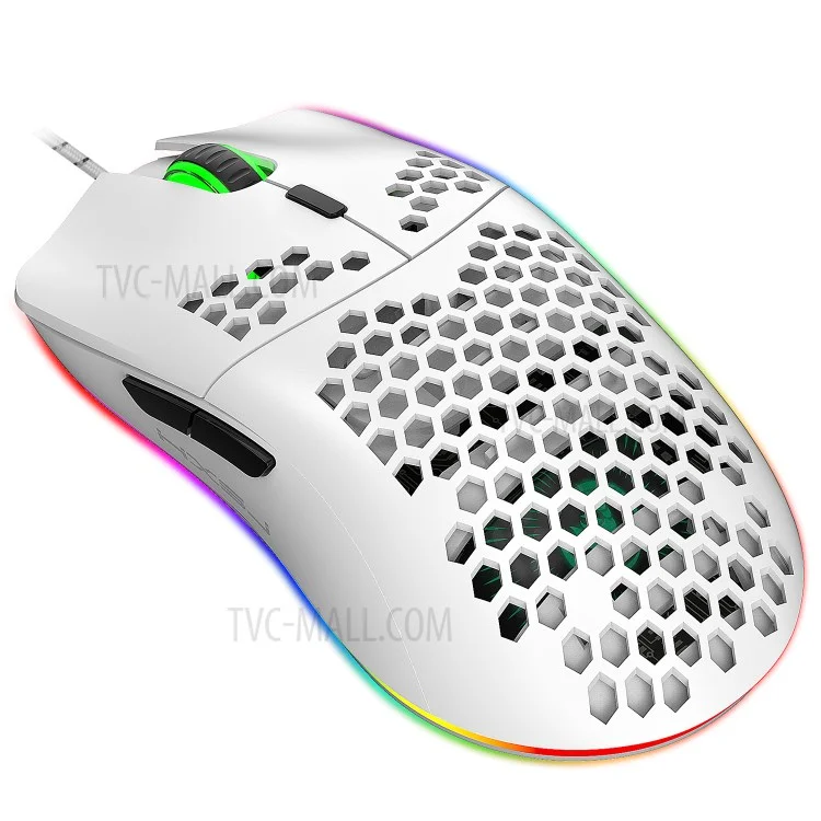 HXSJ J900 RGB Lighting Honeycomb Holow Programmable Gaming Mouse - White