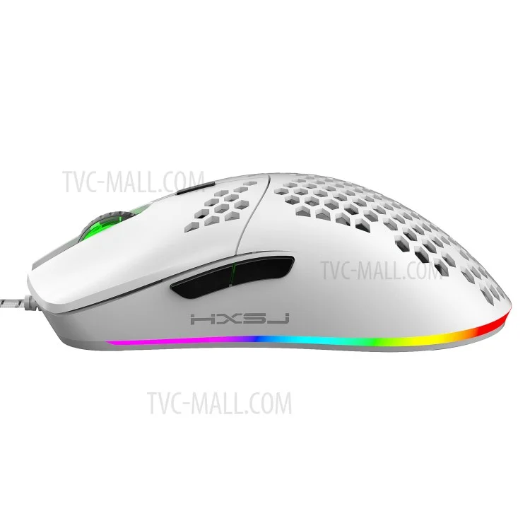 HXSJ J900 RGB Lighting Honeycomb Holow Programmable Gaming Mouse - White