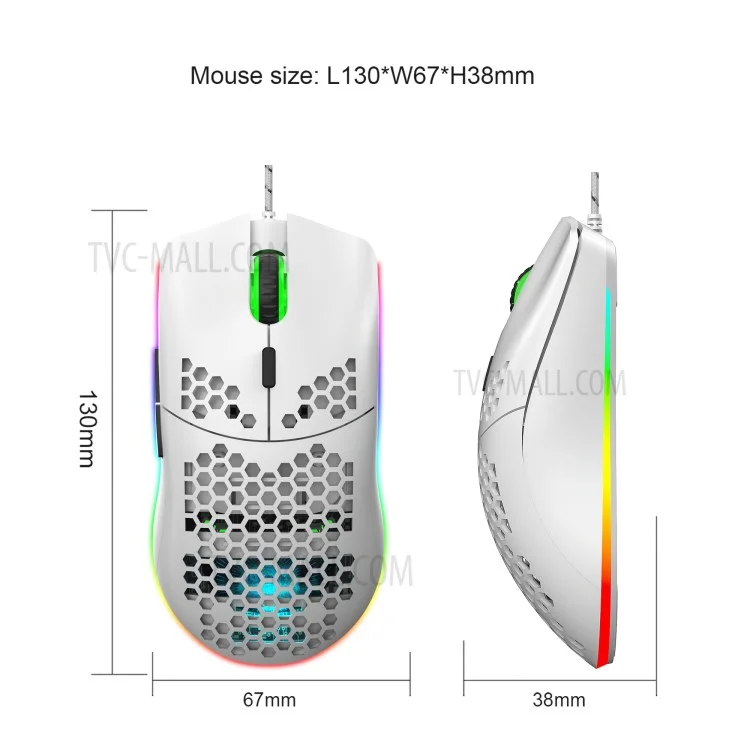 HXSJ J900 RGB Lighting Honeycomb Holow Programmable Gaming Mouse - White