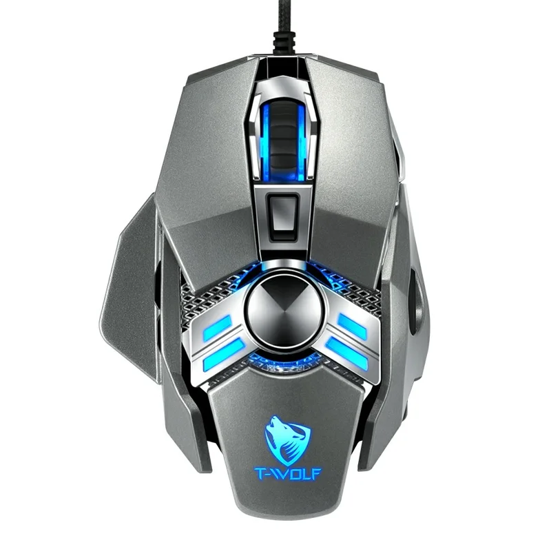 T-WOLF V10 Wired Weighted Mouse Colorful Luminous Gaming Mouse USB Port - Silver