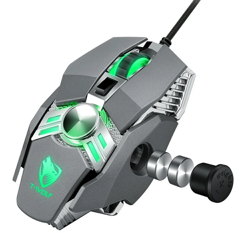 T-WOLF V10 Wired Weighted Mouse Colorful Luminous Gaming Mouse USB Port - Silver