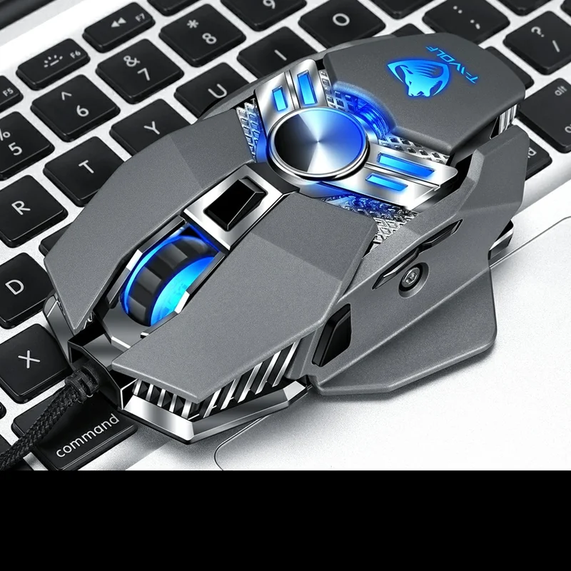 T-WOLF V10 Wired Weighted Mouse Colorful Luminous Gaming Mouse USB Port - Silver