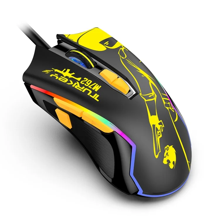 HM 762 Porta USB 8 Teclas Com Wired Colorful Luminous Gaming Mouse - Amarelo