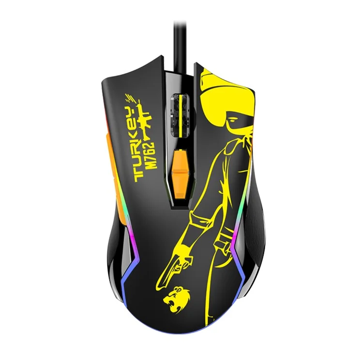 HM 762 Porta USB 8 Teclas Com Wired Colorful Luminous Gaming Mouse - Amarelo