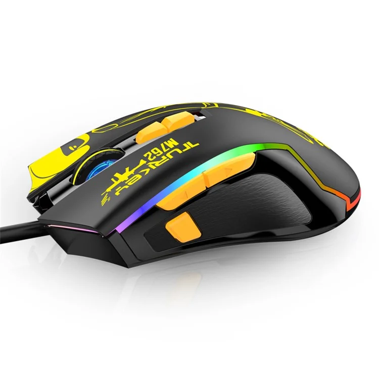 HM 762 USB Port 8 Keys Wired Colorful Luminous Gaming Mouse - Yellow