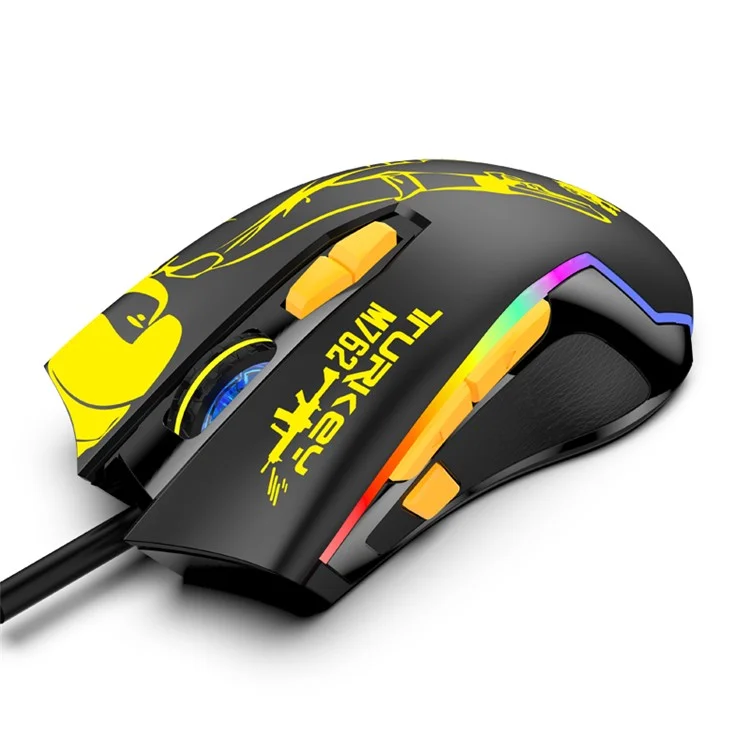 HM 762 Porta USB 8 Teclas Com Wired Colorful Luminous Gaming Mouse - Amarelo