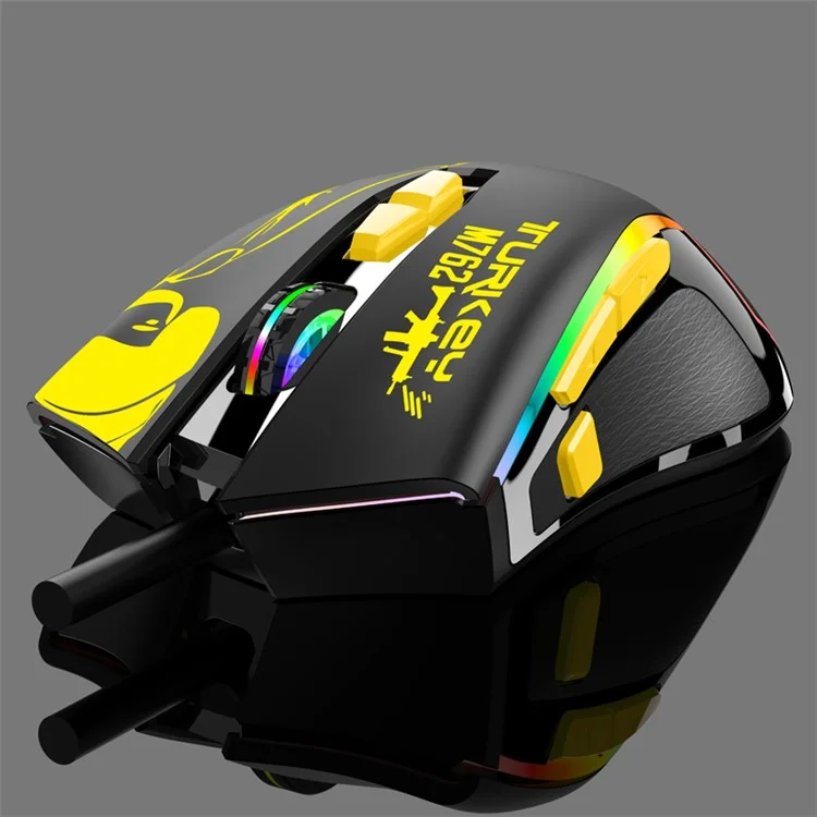 HM 762 Porta USB 8 Teclas Com Wired Colorful Luminous Gaming Mouse - Amarelo