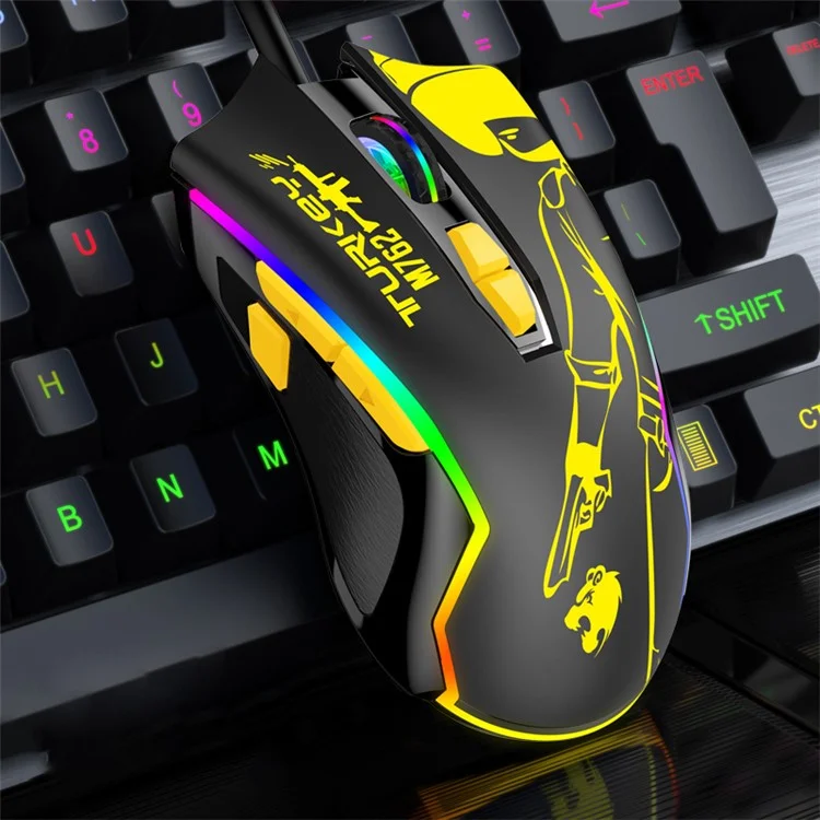 HM 762 Porta USB 8 Teclas Com Wired Colorful Luminous Gaming Mouse - Amarelo