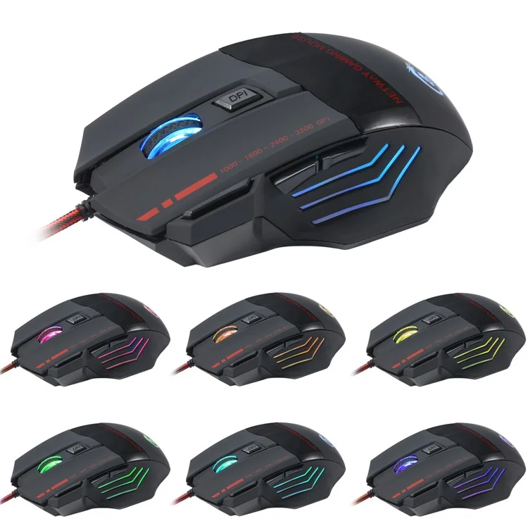 HXSJ A907 5500 DPI Einstellbar 7 Tasten USB Wired Gaming Maus Farbenfrohe Leichte Computermäuse
