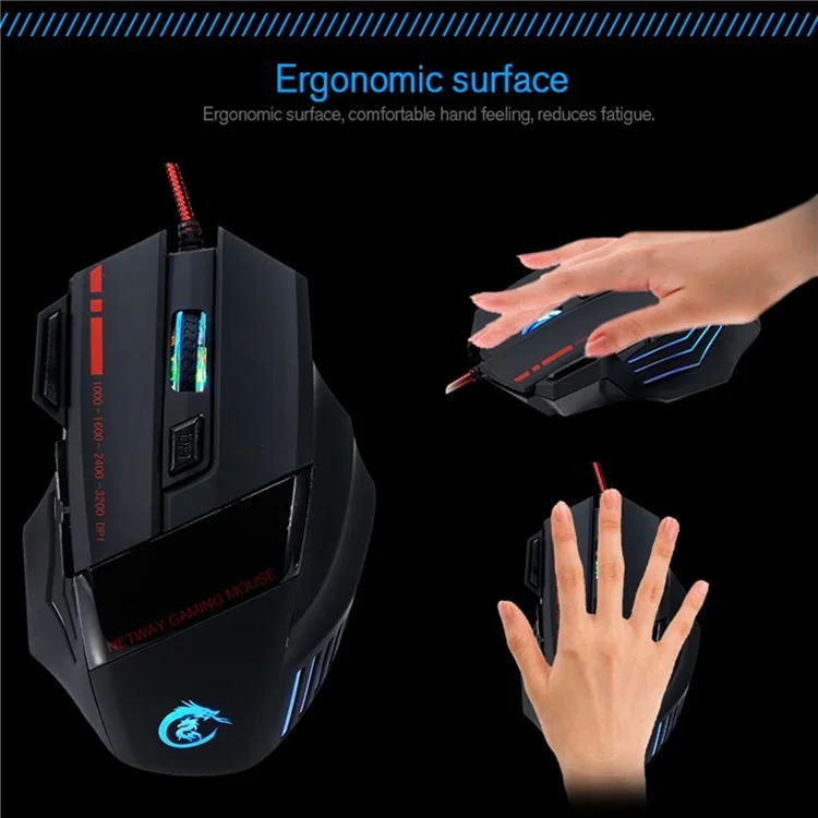 HXSJ A907 5500 DPI Einstellbar 7 Tasten USB Wired Gaming Maus Farbenfrohe Leichte Computermäuse